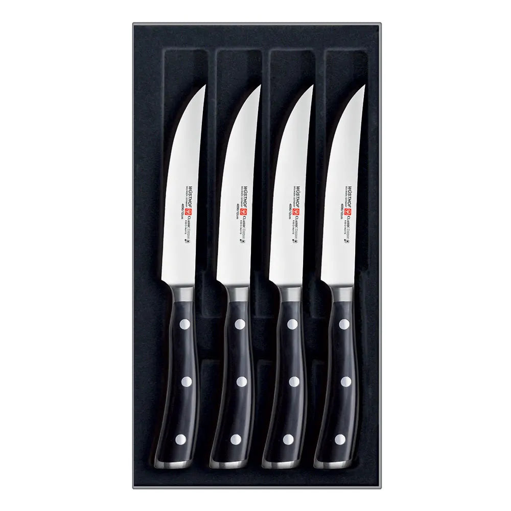 Premium 4 Piece Steak Knife Set w/ Black Handles