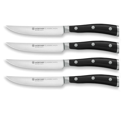 Premium 4 Piece Steak Knife Set w/ Black Handles